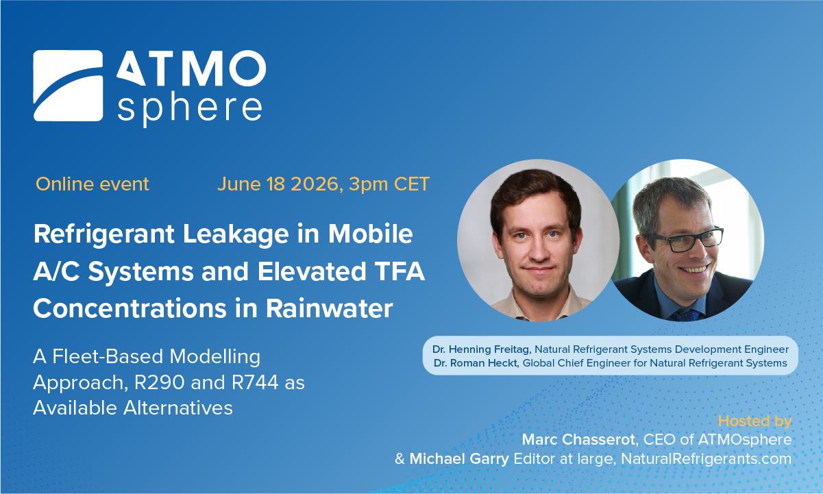Refrigerant Leakage in Mobile A/C Systems and Elevated TFA Concentrations in Rainwater — ATMOsphere webinar with Hanon Systems, speakers Dr. Henning Freitag and Dr. Roman Heckt